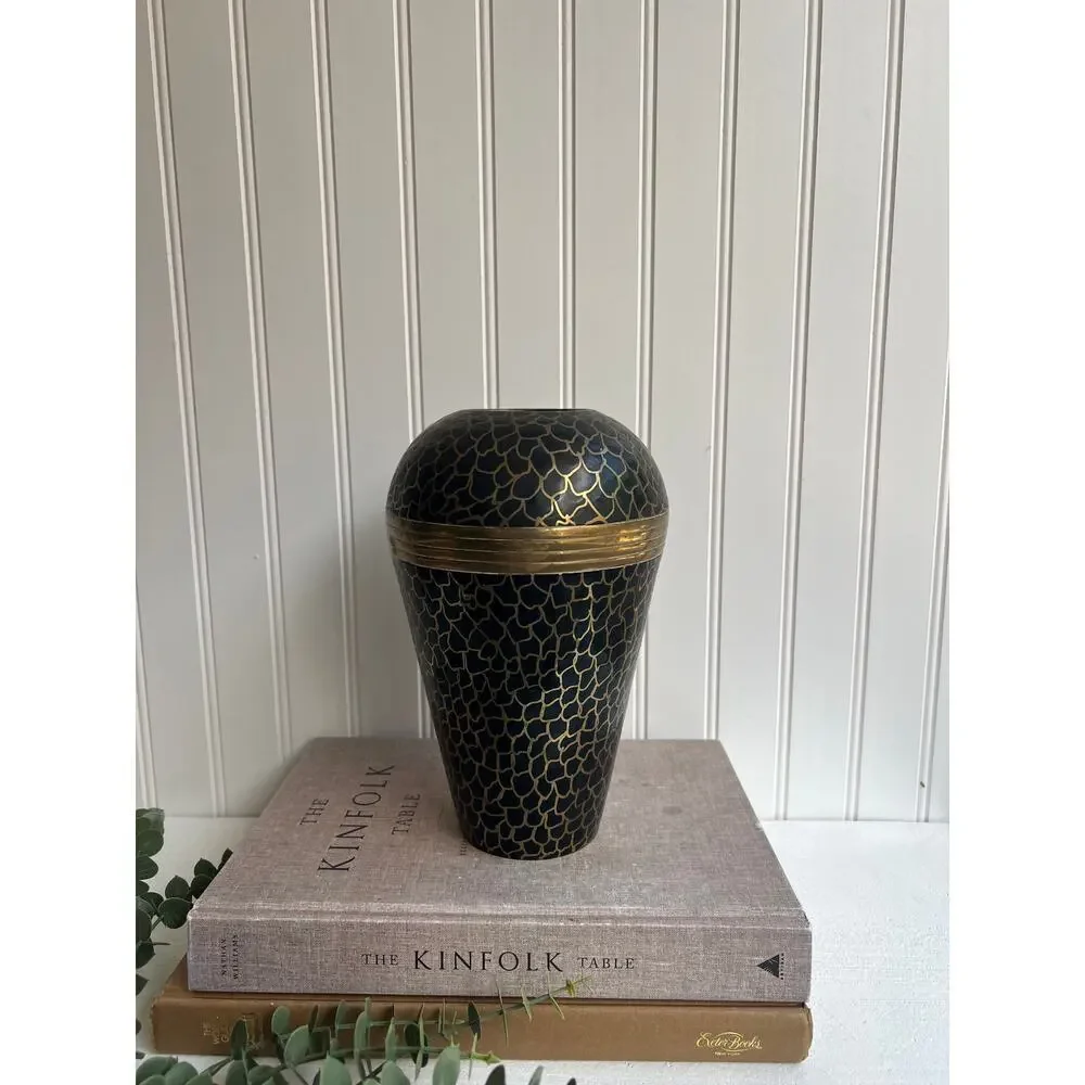 Vintage Brass Fish Scale Brass and Black Vase Brass India | Chinosorrie